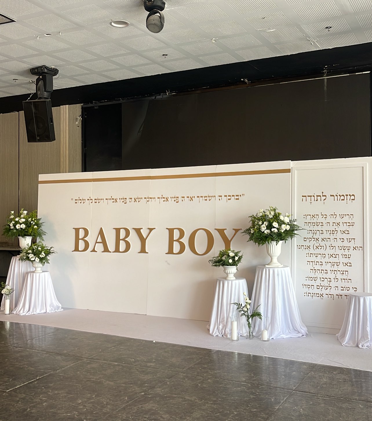 קיר BABY BOY עם סידורי פרחים לבנים