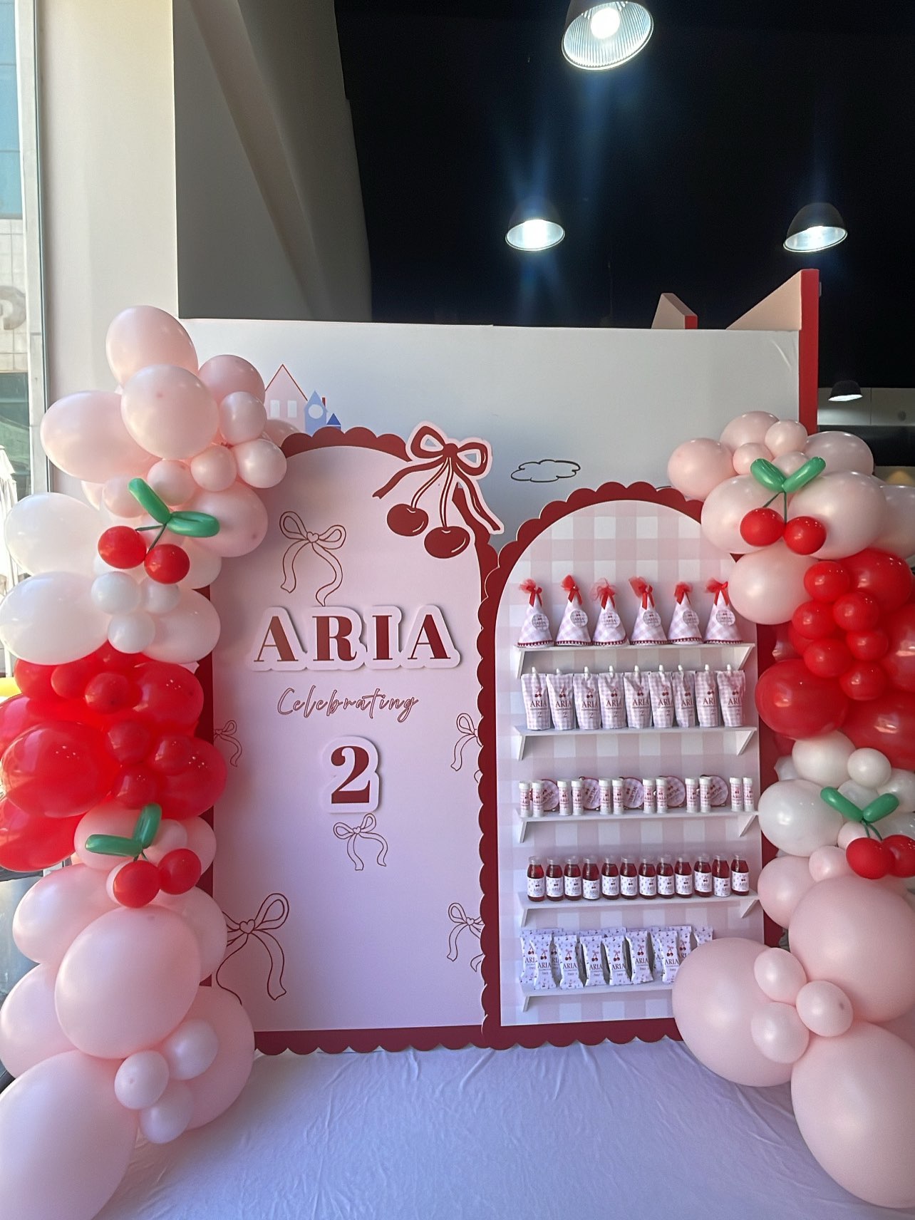קיר יום הולדת ARIA עם דובדבנים ובלונים